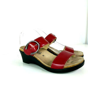 Mephisto Air Relax Red Patent Leather Strap Sandal Slide Wedge Women Size 38 7.5